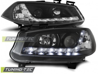 PŘEDNÍ SVĚTLOMETY, SVĚTLA, LAMPY RENAULT MEGANE II, 2003-2005, LED DAYLIGHT, ČERNÉ BLACK
