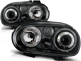 PŘEDNÍ SVĚTLOMETY, SVĚTLA, LAMPY VOLKSWAGEN GOLF 4, 1998-2003, ANGEL EYES, ČERNÉ BLACK