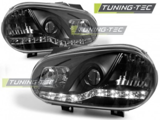 PŘEDNÍ SVĚTLOMETY, SVĚTLA, LAMPY VOLKSWAGEN GOLF 4, 1998-2003, LED DAYLIGHT, ČERNÉ BLACK