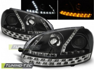 PŘEDNÍ SVĚTLOMETY, SVĚTLA, LAMPY VOLKSWAGEN GOLF 5, 2003-2009, LED DAYLIGHT, ČERNÉ BLACK S LED BLINKREM 