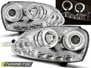 PŘEDNÍ SVĚTLA VOLKSWAGEN GOLF 5, 2003-2009, ANGEL EYES + LED, CHROM