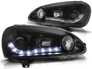 PŘEDNÍ SVĚTLOMETY, SVĚTLA, LAMPY VOLKSWAGEN GOLF 5, 2003-2009, LED DAYLIGHT, ČERNÉ BLACK