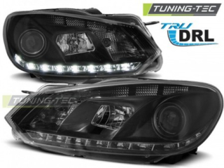 PŘEDNÍ SVĚTLOMETY, SVĚTLA, LAMPY VOLKSWAGEN GOLF 6, 2009-, LED DAYLIGHT, ČERNÉ BLACK, H7 + RL DENNÍ SVÍCENÍ 