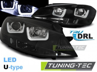 PŘEDNÍ SVĚTLOMETY, SVĚTLA, LAMPY, LAMPY VW VOLKSWAGEN GOLF 7, 2012-, U-TYPE LED, ČERNÉ BLACK