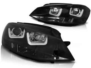 PŘEDNÍ SVĚTLOMETY, SVĚTLA, LAMPY, LAMPY VW VOLKSWAGEN GOLF 7, 2012-, U-TYPE LED, ČERNÉ BLACK