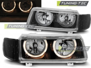 PŘEDNÍ SVĚTLOMETY, SVĚTLA, LAMPY VOLKSWAGEN PASSAT B4, 1993-1996, ANGEL EYES, ČERNÉ BLACK 