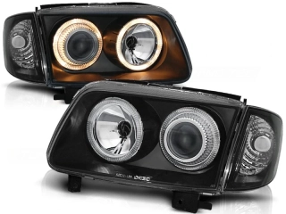 PŘEDNÍ SVĚTLOMETY, SVĚTLA, LAMPY VOLKSWAGEN POLO 6N2, 1999-2001, ANGEL EYES, ČERNÉ BLACK 