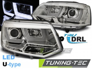 PŘEDNÍ SVĚTLA, LAMPY VW T5, REFLEKTORY VOLKSWAGEN T5, 2010-, U-TYPE LED, DRL, CHROM