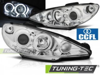 Světla přední PEUGEOT 206 02- ANGEL EYES CHROME CCFL 