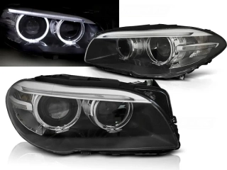 PŘEDNÍ SVĚTLA LED ANGEL EYES S DENNÍMI SVĚTLY BMW F10,F11 XENON D1S 2010-2013 ČERNÁ