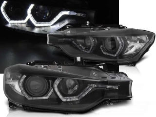 Přední světla BMW 3 F30, F31 s LED Angel Eyes DRL 2010-2015 černá