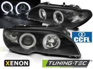 Přední světla BMW E46 Coupe Cabrio 03-06 Angel Eyes CCFL XENON - černé