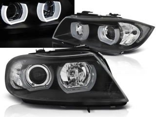 PŘEDNÍ SVĚTLA 3D LED ANGEL EYES BMW E90,E91 2005-2008 ČERNÁ