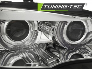 PŘEDNÍ SVĚTLA BMW X5 E70, 2007-2010, ANGEL EYES, DRL, CHROMOVÁ