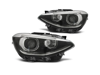 PŘEDNÍ SVĚTLA, SVĚTLOMETY BMW F20, F21 2011-2014, ANGEL EYES S DENNÍM SVÍCENÍM ČERNÉ