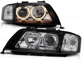 PŘEDNÍ SVĚTLOMETY AUDI A6, 1999-2001, ANGEL EYES, ČERNÉ BLACK 