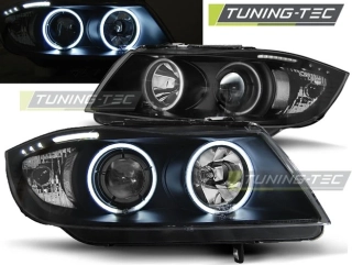 PŘEDNÍ SVĚTLOMETY BMW E90, E91, 2005-2008, ANGEL EYES, ČERNÉ BLACK, S MOTORKEM
