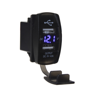 USB zásuvka "Rocker" s voltmetrem, modrá 2 slot