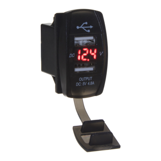 2 USB zásuvka "Rocker" s voltmetrem, ČERVENÁ