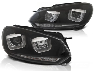 Přední světla VW Golf 6, 2008-2012, u-type s led dynamickým blinkrem, černá