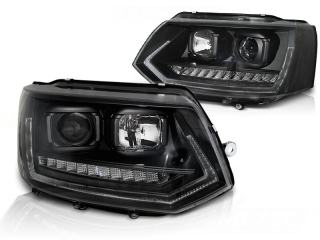 PŘEDNÍ SVĚTLOMETY, SVĚTLA, LAMPY VW T5, 2010-2015, TUBE LIGHT, DYNAMIC, T6 LOOK, ČERNÉ