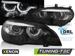 PŘEDNÍ SVĚTLA BMW X5 E70, 2007-2010, ANGEL EYES, DRL, ČERNÁ