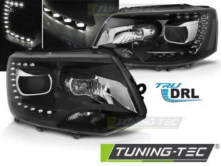 PŘEDNÍ SVĚTLOMETY-SVĚTLA, LAMPY VW T5, 2010-, LED S DENNÍM SVÍCENÍM DRL, ČERNÁ BLACK