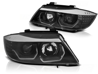 Přední světla 3D LED angel eyes, LED blinkr BMW E90/E91 05-08 černá