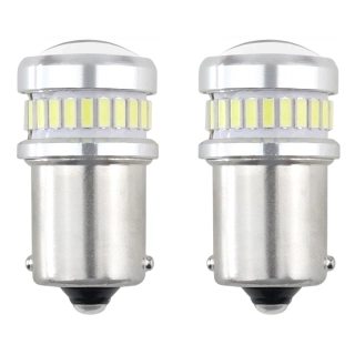 LED žárovky BA15S P21W CAN-BUS, 24 SMD LED + 6 SMD LED 3030 v čočce, 5600K, 2KS