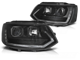 PŘEDNÍ SVĚTLA, SVĚTLOMETY, LAMPY VW T5 2010-2015, TUBE LIGHT, T6 LOOK, ČERNÉ