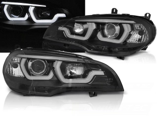 PŘEDNÍ SVĚTLA BMW X5, E70, 2007-2013, DRL, LED ANGEL EYES, ČERNÉ