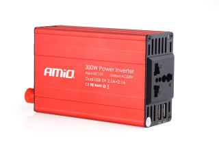 Měnič napětí AMiO 12 V/230V 300W/600W 2xUSB PI03