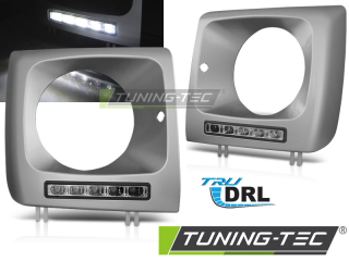 RÁMY SVĚTLOMETŮ S DENNÍM SVÍCENÍM, MERCEDES W461, W463, 2001-2012, LED DRL, STŘÍBRNÉ