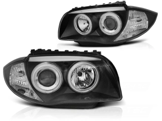 Přední světla BMW 1 E87, E81 04-11 - černá Angel Eyes CCFL