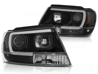 Přední světla s LED tube Chrysler Jeep Grand Cherokee 1999-2005 černé