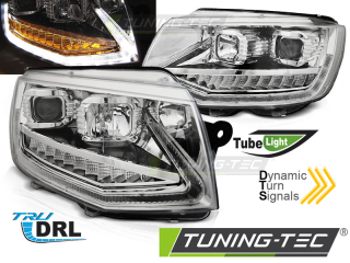 PŘEDNÍ SVĚTLOMETY, SVĚTLA, LAMPY VW T6 2015-2019, TUBE LIGHT, DRL, SEQ, CHROMOVÉ