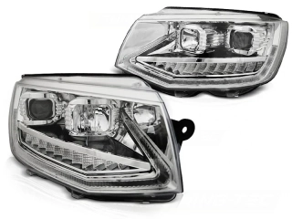 PŘEDNÍ SVĚTLOMETY, SVĚTLA, LAMPY VW T6 2015-2019, TUBE LIGHT, DRL, SEQ, CHROMOVÉ