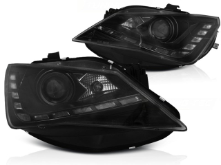 PŘEDNÍ SVĚTLA SEAT IBIZA 2012-, LED DRL DAYLIGHT ČERNÉ, BLACK