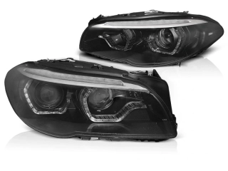 PŘEDNÍ SVĚTLOMETY, SVĚTLA, LAMPY BMW F10/F11 2010-2013, XENON, LED ANGEL EYES, DRL, ČERNÉ SEQ
