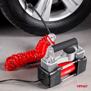Dvoupístový výkonný kompresor s manometrem na 12V 150 PSI / 10 bar / 60L - Amio ACOMP-04