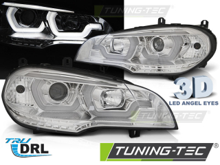 PŘEDNÍ SVĚTLA, SVĚTLOMETY, LAMPY BMW X5 E70, 2007-2013, TUBE LIGHT, DRL, CHROMOVÉ