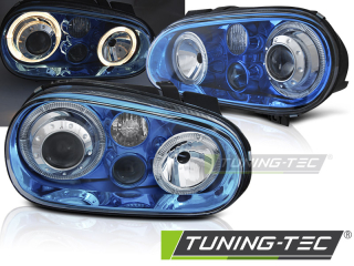 PŘEDNÍ SVĚTLOMETY, SVĚTLA, LAMPY VW GOLF IV, 1997-2003, ANGEL EYES, MODRÉ