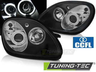 PŘEDNÍ SVĚTLA, SVĚTLOMETY, LAMPY MERCEDES R170 SLK, 1996-2004, ANGEL EYES, CCFL, ČERNÉ