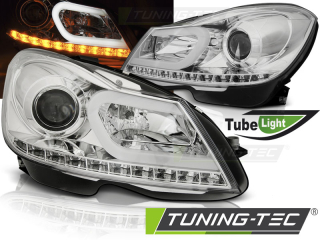 PŘEDNÍ SVĚTLA, LAMPY, LED SVĚTLOMETY MERCEDES C-CLASS W204, 2011-2014, TUBELIGHT, CHROMOVÉ
