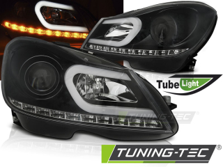 PŘEDNÍ SVĚTLA, LAMPY, LED SVĚTLOMETY MERCEDES C-CLASS W204, 2011-2014, TUBELIGHT, ČERNÉ