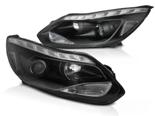 PŘEDNÍ SVĚTLA, SVĚTLOMETY, LAMPY FORD FOCUS MK3, 2011-2014, LED, ČERNÉ