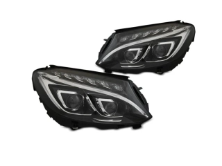 PŘEDNÍ SVĚTLA MERCEDES C  W205 2014-2018, ČERNÉ S LED DENNÍMI SVĚTLY