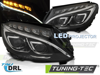 PŘEDNÍ SVĚTLA MERCEDES C  W205 2014-2018, ČERNÉ S LED DENNÍMI SVĚTLY