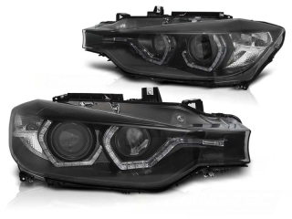 Přední světla BMW F30/F31 11-15 černá ANGEL EYES LED TRU DRL XENON