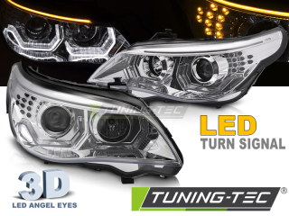 Přední světlomety ANGEL EYES LED 3D CHROME fits BMW E60 E61 03-07